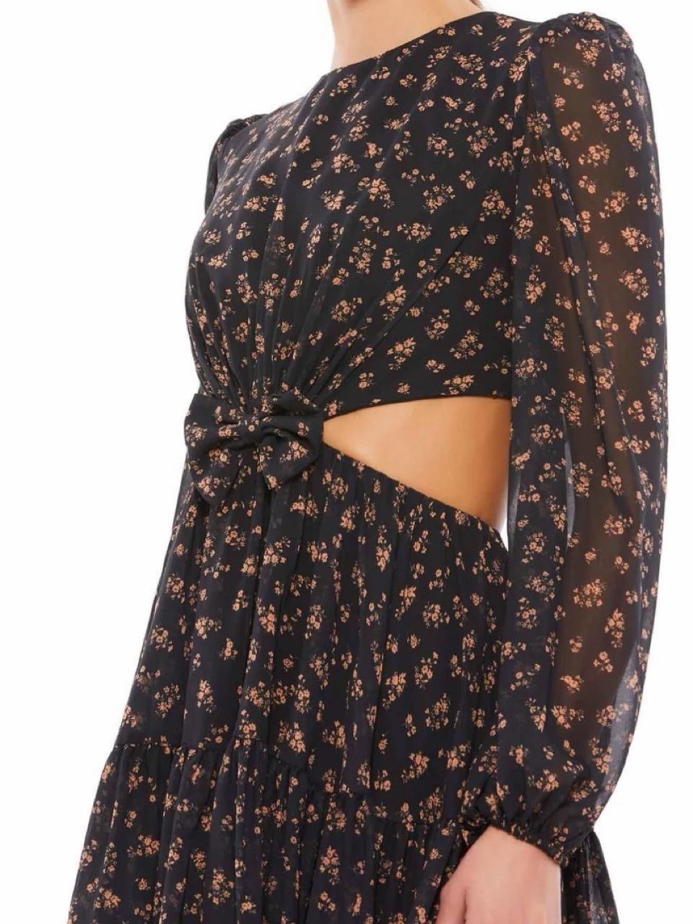 Mac Duggal 55432 Black Multi Floral Cutout Mini Dress – Size 0 – NWT